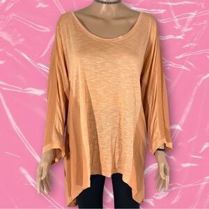 XCVI Scoop Neck Flowy Blouse Top With Sheer Back - In Peach / Pale Orange